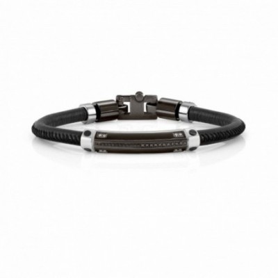 Gentleman Leather and Black Plaque Bracelet