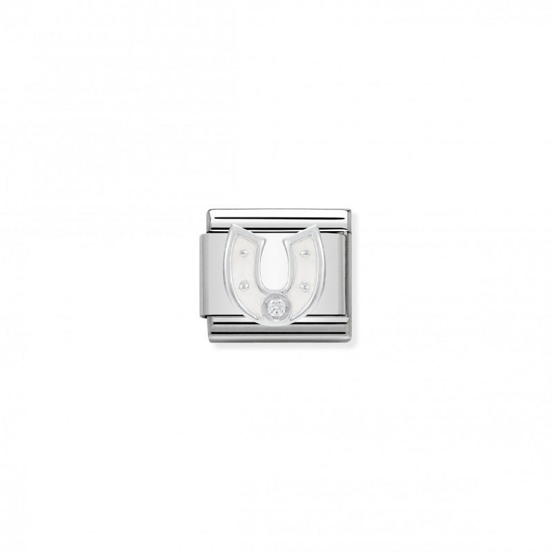 Composable Classic Link white Horseshoe in Enamel and Stone