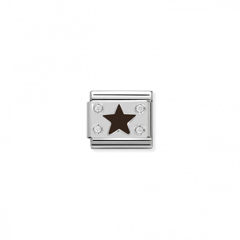 Composable Classic Link black plate with Star in Enamel and Stones