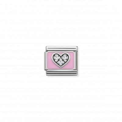 Composable Classic Link pink Heart in Silver, Enamel and Stones