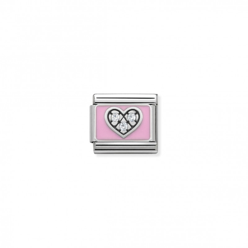 Composable Classic Link pink Heart in Silver, Enamel and Stones