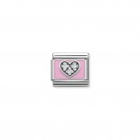 Composable Classic Link pink Heart in Silver, Enamel and Stones