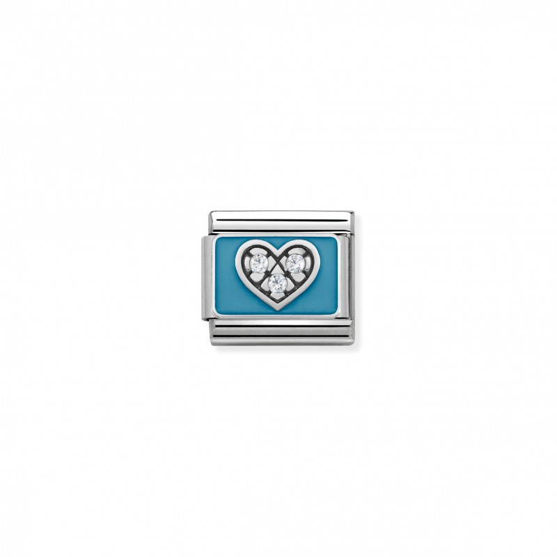 Composable Classic Link light blue Heart in Silver, Enamel and Stones