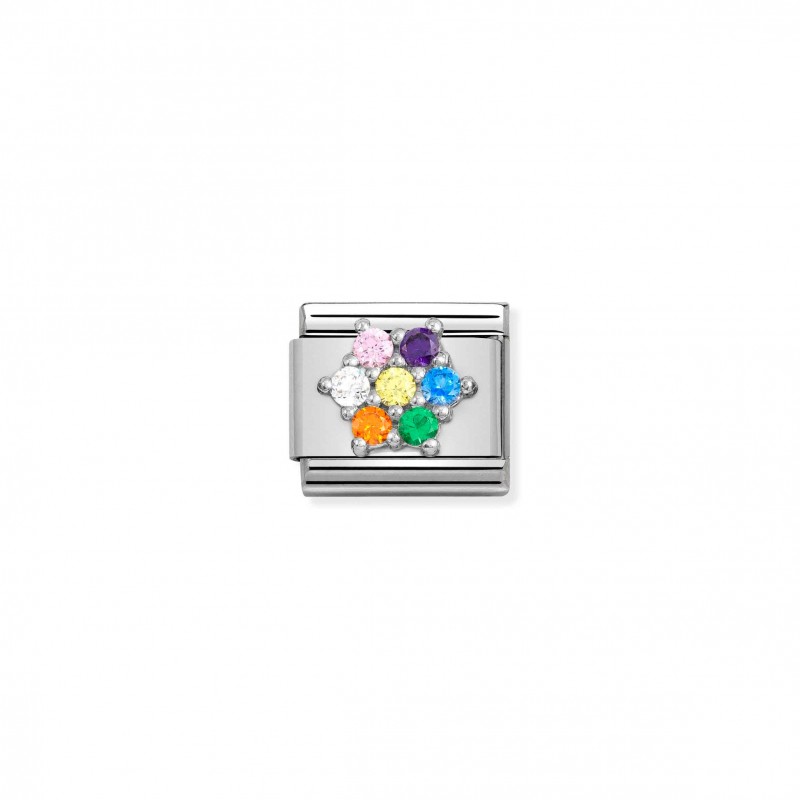 Composable Link with Rainbow Flower in Silver