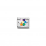 Composable Link with Rainbow Flower in Silver