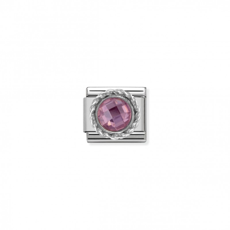 Composable Classic Link Round faceted pink Stone and Silver