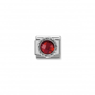 Composable Classic Link Round faceted red Stone and Silver