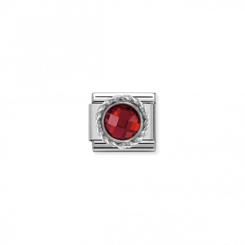 Composable Classic Link Round faceted red Stone and Silver