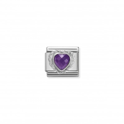 Composable Classic Link Heart-shaped faceted purple Stone and Silver