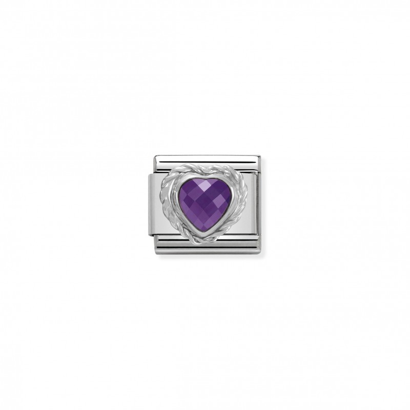 Composable Classic Link Heart-shaped faceted purple Stone and Silver