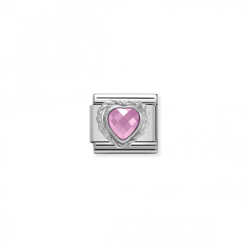 Composable Classic Link Heart-shaped faceted pink Stone and Silver