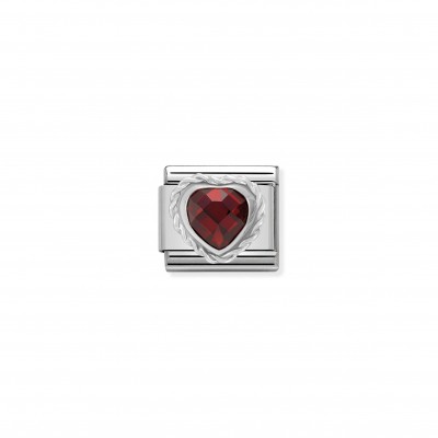 Composable Classic Link Heart-shaped faceted red Stone and Silver