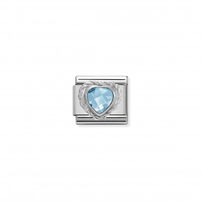 Composable Classic Link Heart-shaped faceted light blue Stone and Silver