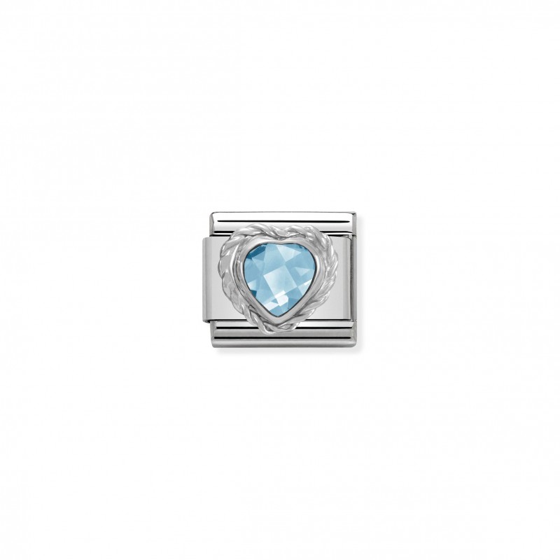 Composable Classic Link Heart-shaped faceted light blue Stone and Silver