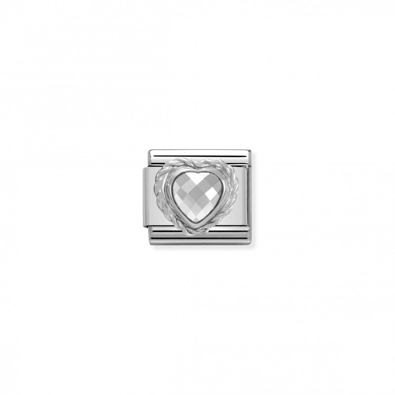 Composable Classic Link Heart-shaped faceted white Stone and Silver