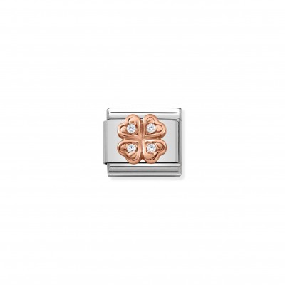 Composable Classic Link Rose Gold Clover white Stones