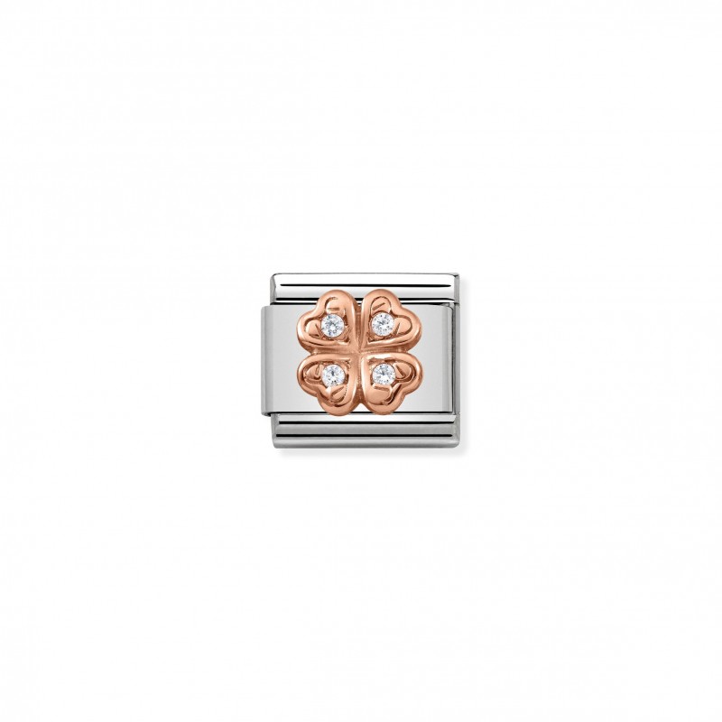 Composable Classic Link Rose Gold Clover white Stones